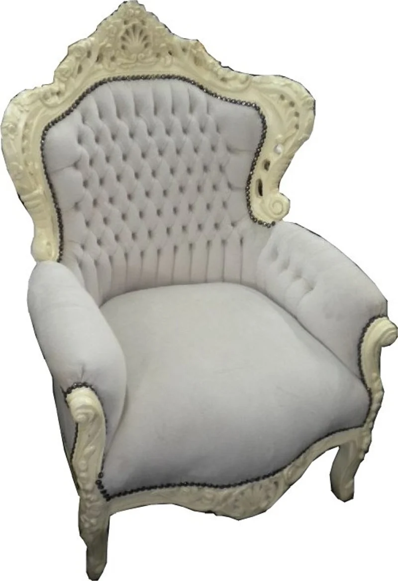 Casa Padrino Barock Sessel King creme / creme mit Samtstoff 85 x 85 x H. 120 cm - Limited Edition