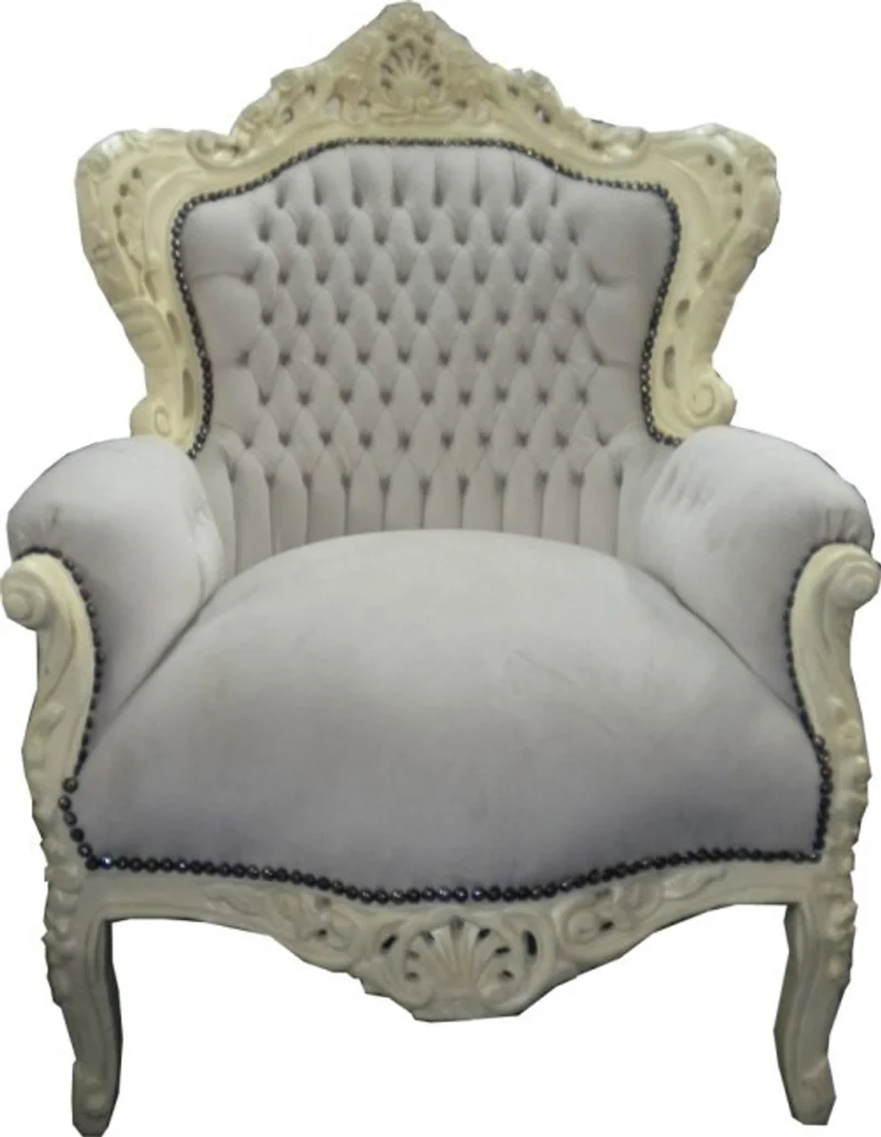 Casa Padrino Barock Sessel King creme / creme mit Samtstoff 85 x 85 x H. 120 cm - Limited Edition