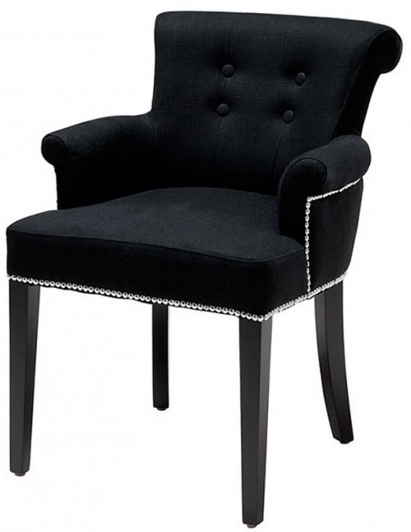 Casa Padrino Luxus Esszimmerstuhl 4er Set Schwarz - Massivholz Küchenstühle mit Armlehnen und edlem Samtstoff - Luxus Esszimmer & Restaurant Möbel