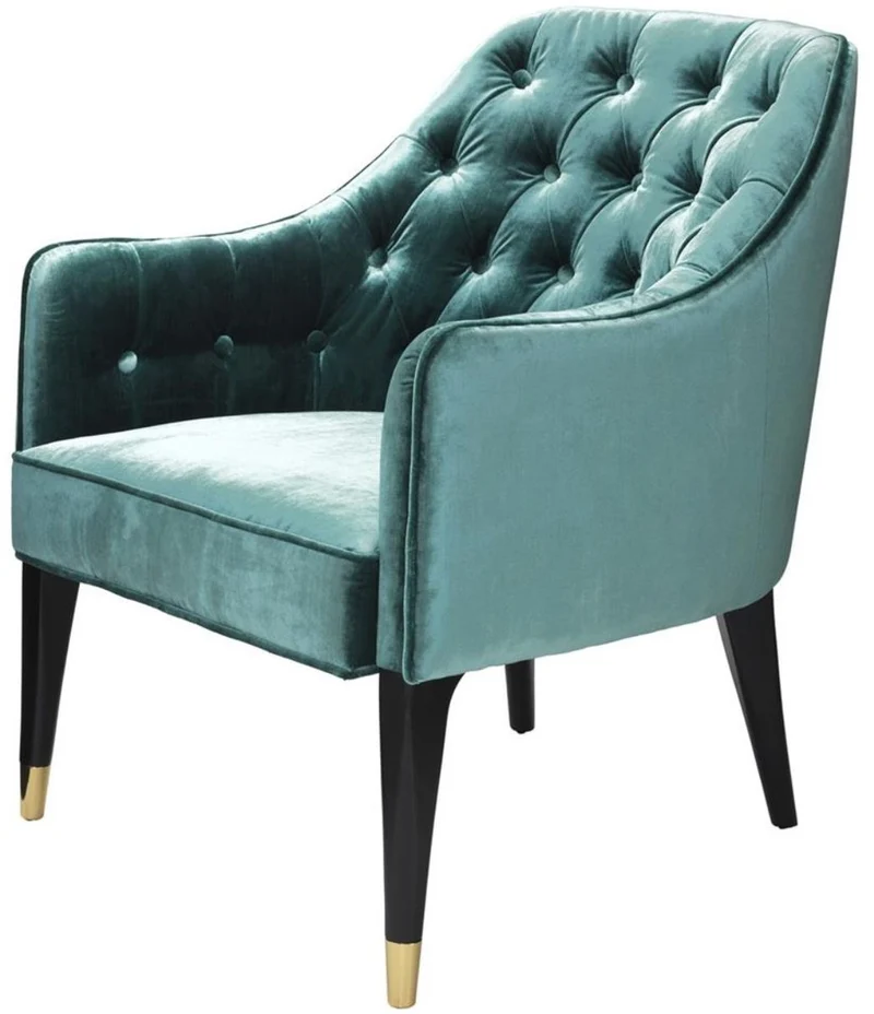 Casa Padrino Luxus Sessel Ägäisches Grün / Schwarz / Gold 65 x 80 x H. 88 cm - Chesterfield Möbel