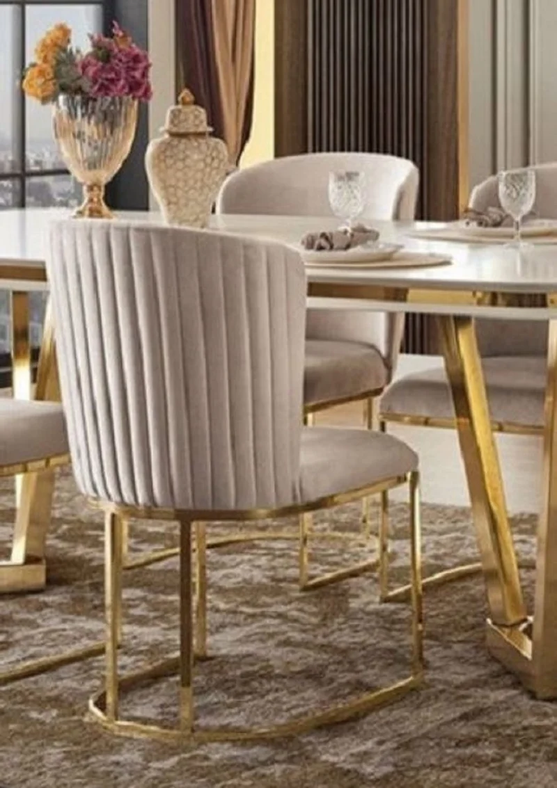 Casa Padrino Luxus Esszimmerstuhl 6er Set Grau / Gold 66 x 52 x H. 90 cm - Luxus Esszimmer & Restaurant Möbel