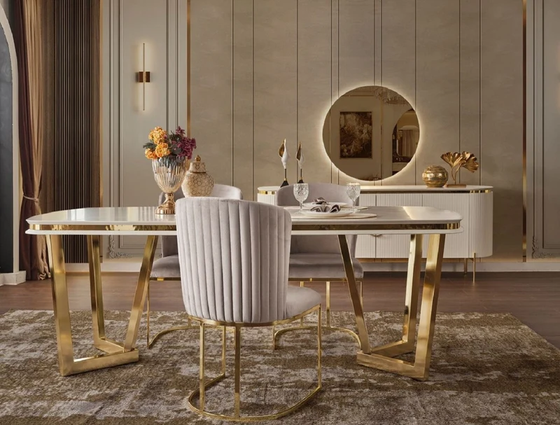 Casa Padrino Luxus Esszimmerstuhl 6er Set Grau / Gold 66 x 52 x H. 90 cm - Luxus Esszimmer & Restaurant Möbel