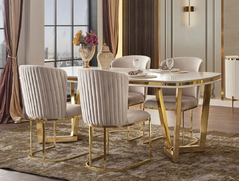 Casa Padrino Luxus Esszimmerstuhl 6er Set Grau / Gold 66 x 52 x H. 90 cm - Luxus Esszimmer & Restaurant Möbel