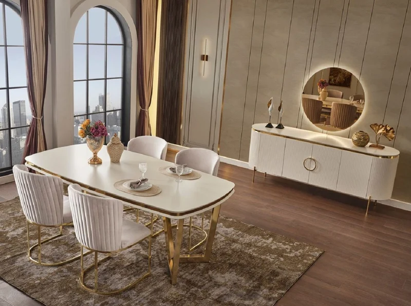 Casa Padrino Luxus Esszimmerstuhl 6er Set Grau / Gold 66 x 52 x H. 90 cm - Luxus Esszimmer & Restaurant Möbel