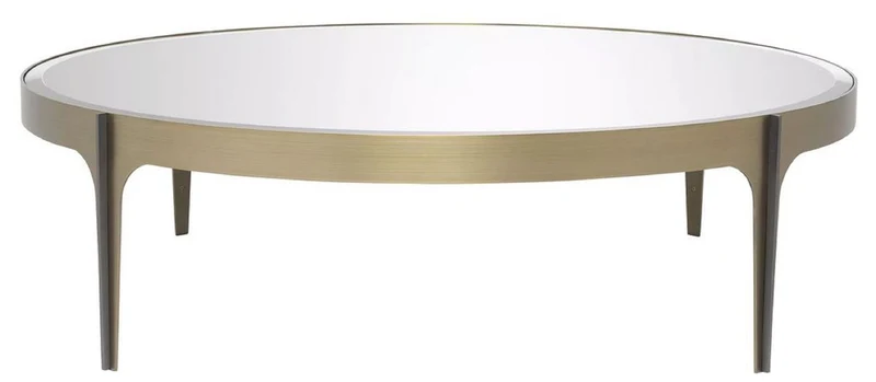 Casa Padrino Luxus Couchtisch Messing / Bronze Ø 124 x H. 34,5 cm - Runder Edelstahl Wohnzimmertisch mit Spiegelglas Tischplatte - Luxus Wohnzimmer Möbel