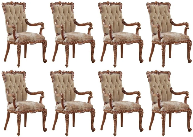 Casa Padrino Luxus Barock Esszimmerstuhl 8er Set mit Armlehnen Beige / Braun - Barock Esszimmer & Restaurant Möbel - Edel & Prunkvoll