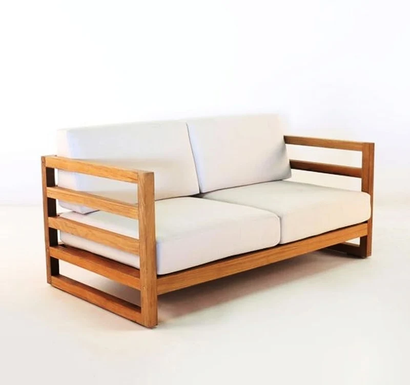 Casa Padrino Garten 2-er Sofa Rustikal "Miami" Weiss-Creme/Braun 140 x 40 x H70 cm - Eiche Massivholz - Echtholz Möbel Massiv