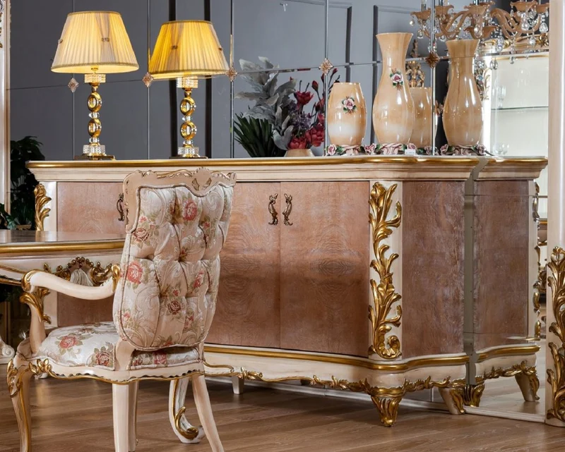 Casa Padrino Luxus Barock Sideboard Beige / Weiß / Gold - Prunkvoller Massivholz Schrank mit 4 Türen - Barock Möbel