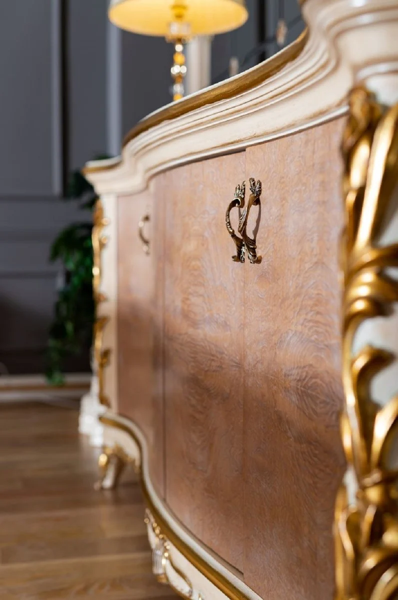 Casa Padrino Luxus Barock Sideboard Beige / Weiß / Gold - Prunkvoller Massivholz Schrank mit 4 Türen - Barock Möbel