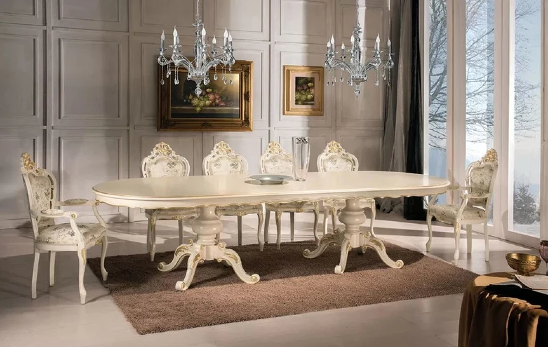 Casa Padrino Luxus Barock Esstisch Cremefarben / Gold - Prunkvoller Massivholz Esszimmertisch im Barockstil - Barock Esszimmer Möbel - Luxus Qualität - Made in Italy