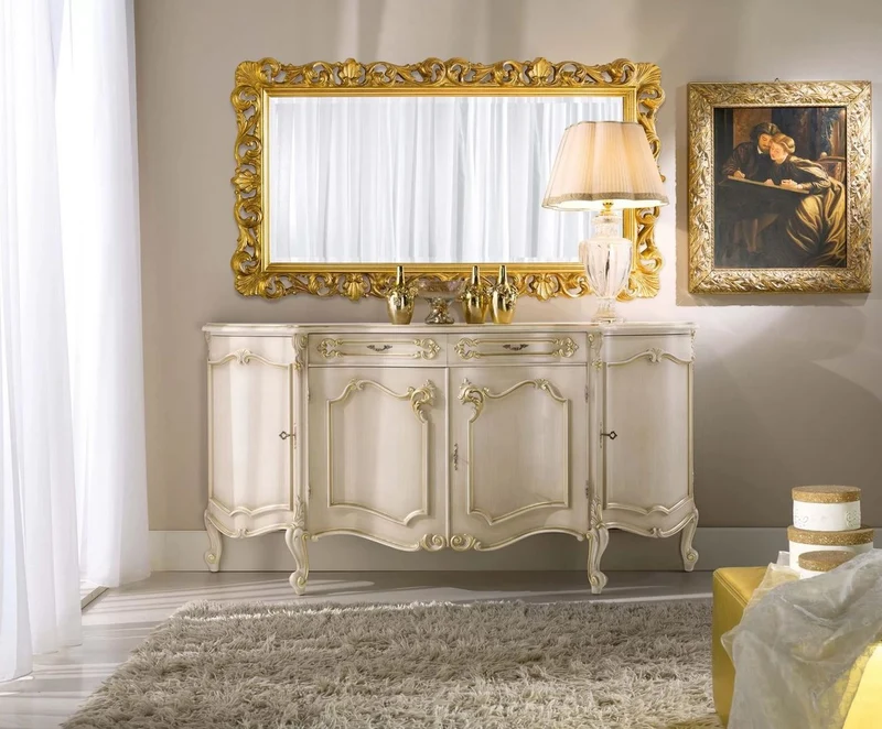 Casa Padrino Luxus Barock Möbel Set Cremefarben / Gold - 1 Barock Sideboard & 1 Barock Wandspiegel - Barock Möbel - Luxus Qualität - Made in Italy