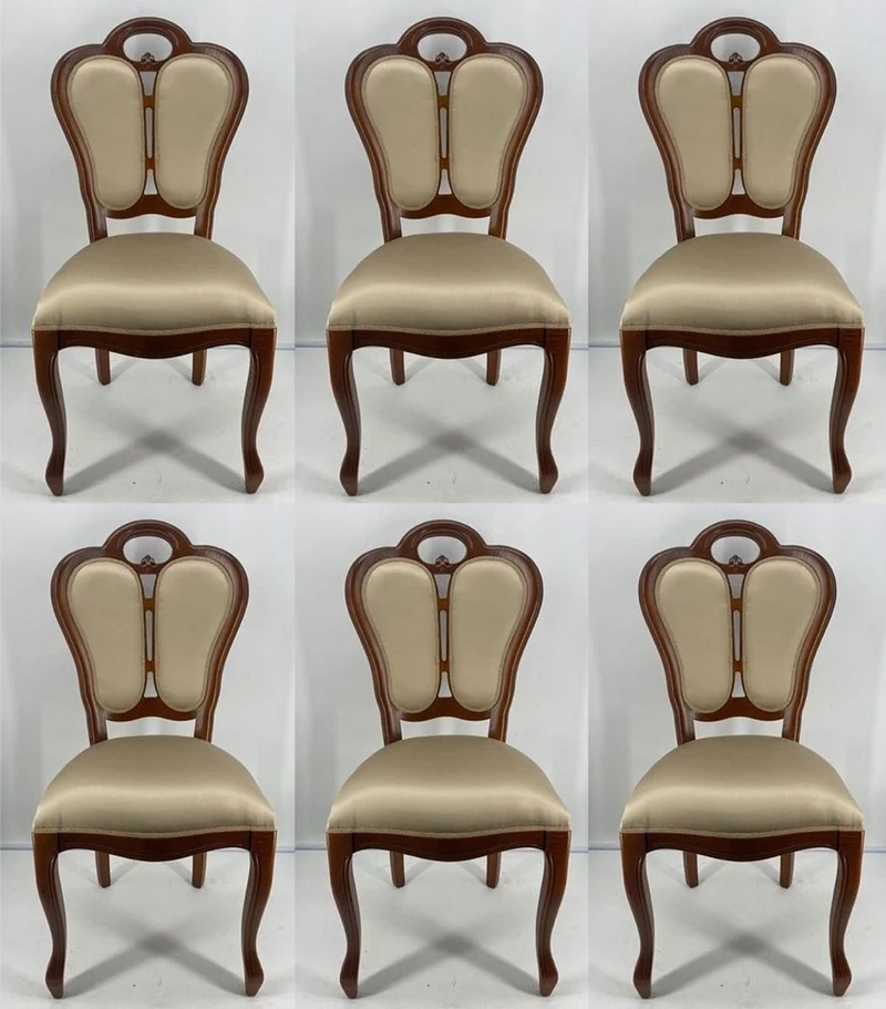 Casa Padrino Luxus Jugendstil Esszimmerstuhl 6er Set Gold / Braun 48 x 43 x H. 104,5 cm - Gepolsterte Massivholz Stühle - Jugendstil Esszimmermöbel