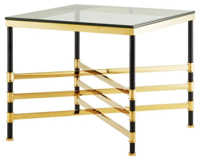 Casa Padrino Wohnzimmer Beistelltisch Gold / Schwarz 65 x 65 x H. 55 cm - Luxus Wohnzimmermöbel