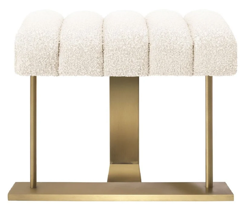 Casa Padrino Luxus Hocker Creme / Messing 62 x 46 x H. 45 cm - Gepolsterter Sitzhocker mit Edelstahl Gestell - Luxus Wohnzimmer & Hotel Möbel - Luxus Qualität