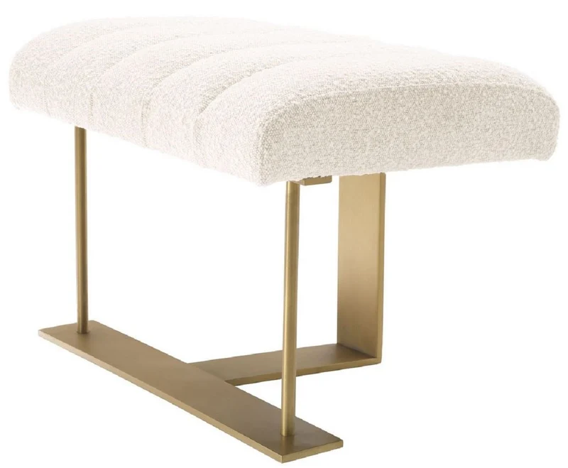 Casa Padrino Luxus Hocker Creme / Messing 62 x 46 x H. 45 cm - Gepolsterter Sitzhocker mit Edelstahl Gestell - Luxus Wohnzimmer & Hotel Möbel - Luxus Qualität