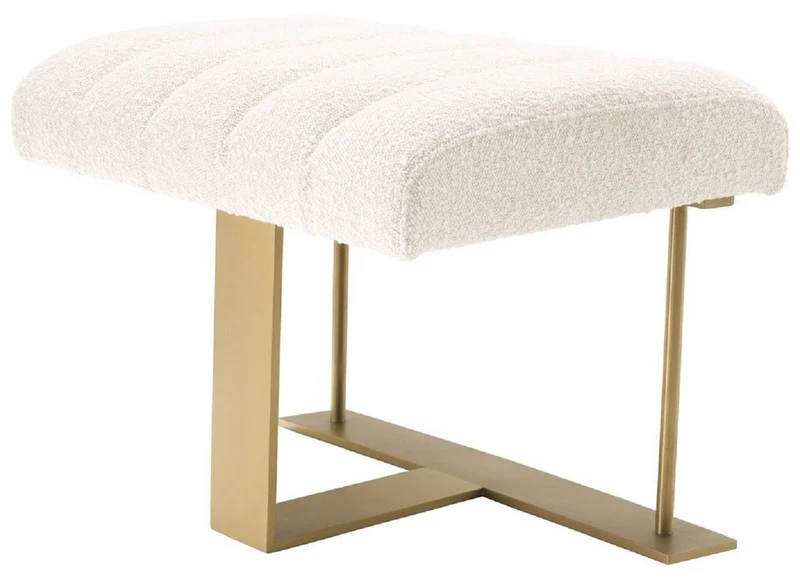 Casa Padrino Luxus Hocker Creme / Messing 62 x 46 x H. 45 cm - Gepolsterter Sitzhocker mit Edelstahl Gestell - Luxus Wohnzimmer & Hotel Möbel - Luxus Qualität