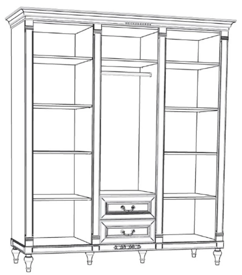 Casa Padrino Luxus Jugendstil Schlafzimmerschrank Cremefarben 186,6 x 64,7 x H. 210,6 cm - Massivholz Kleiderschrank mit 3 Türen und 2 Schubladen - Barock & Jugendstil Schlafzimmer Möbel