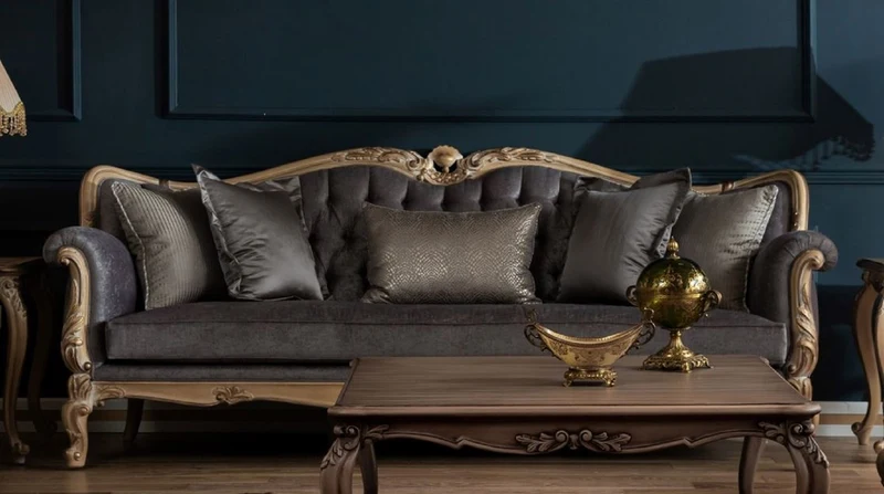 Casa Padrino Luxus Barock Sofa Grau / Naturfarben - Handgefertigtes Wohnzimmer Sofa im Barockstil - Barock Wohnzimmer Möbel