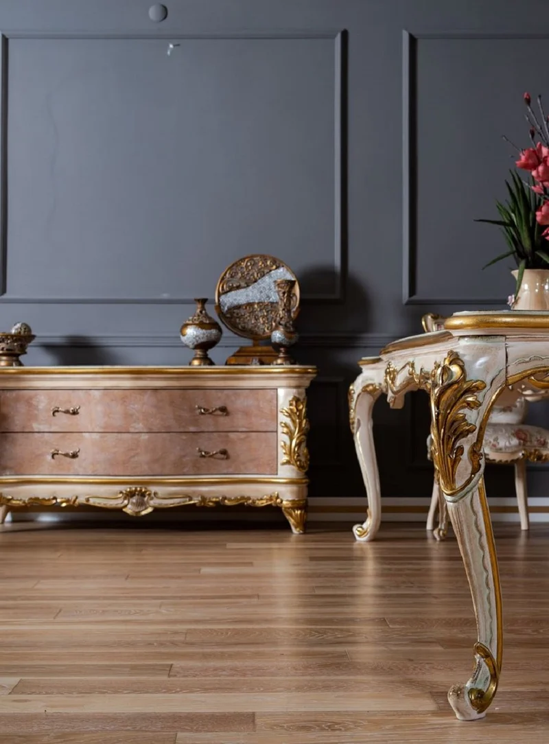 Casa Padrino Luxus Barock Kommode Beige / Weiß / Gold - Prunkvoller Massivholz Schrank mit 2 Schubladen - Barock Möbel