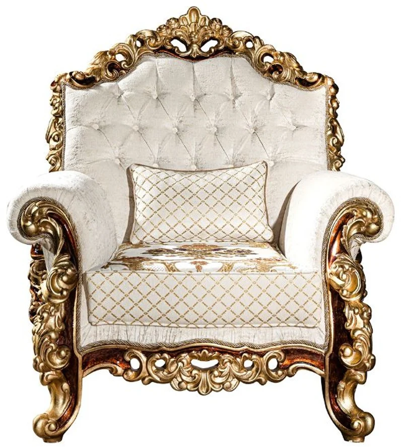 Casa Padrino Luxus Barock Wohnzimmer Set Weiß / Gold / Braun - 2 Sofas & 2 Sessel & 1 Couchtisch - Wohnzimmer Möbel im Barockstil - Edel & Prunkvoll