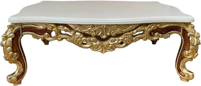 Casa Padrino Luxus Barock Wohnzimmer Set Weiß / Gold / Braun - 2 Sofas & 2 Sessel & 1 Couchtisch - Wohnzimmer Möbel im Barockstil - Edel & Prunkvoll