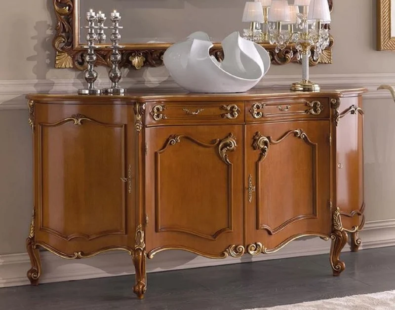 Casa Padrino Luxus Barock Sideboard Braun / Gold - Edler Massivholz Schrank mit 4 Türen und 2 Schubladen - Barock Möbel - Luxus Qualität - Made in Italy