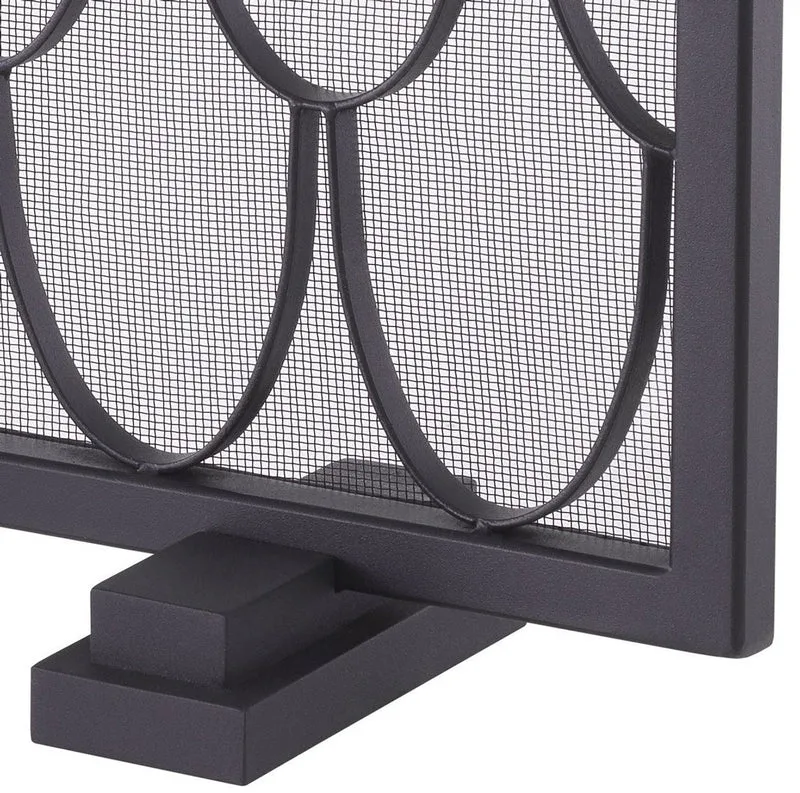 Casa Padrino Luxus Kaminschirm Schwarz 84 x 15 x H. 57 cm - Funkenschutz mit Schuppenmuster - Luxus Kamin Accessoires