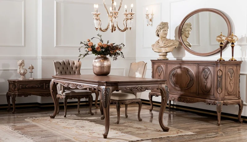 Casa Padrino Luxus Barock Möbel Set Braun - 1 Barock Sideboard mit 4 Türen & 1 Ovaler Barock Wandspiegel - Barock Möbel