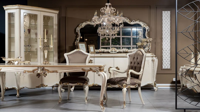 Casa Padrino Luxus Barock Esszimmer Set - 1 Barock Esstisch & 8 Barock Esszimmerstühle - Prunkvolle Esszimmer Möbel im Barockstil