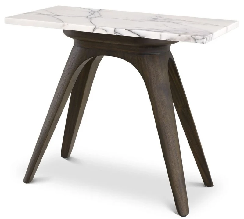 Casa Padrino Luxus Beistelltisch Mokka / Weiß-Flieder 60 x 30 x H. 51 cm - Rechteckiger Mahagoni Tisch mit Marmorplatte - Wohnzimmer Möbel - Luxus Möbel