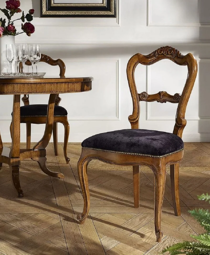 Casa Padrino Luxus Biedermeier Esszimmerstuhl Set Lila / Braun - Handgefertigtes Küchen Stühle 6er Set - Biedermeier Esszimmer Möbel - Luxus Qualität - Made in Italy