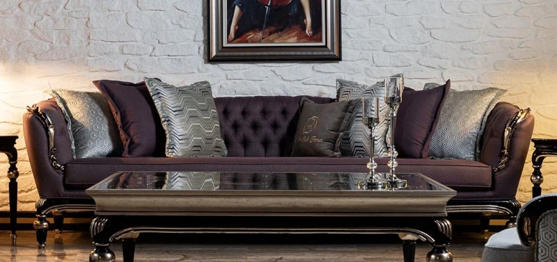 Casa Padrino Luxus Barock Sofa Lila / Schwarz / Silber - Handgefertigtes Wohnzimmer Sofa - Barock Wohnzimmer Möbel