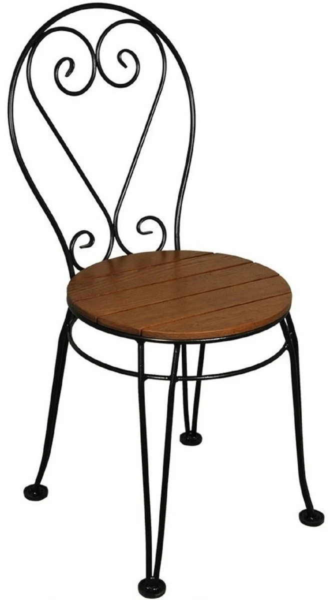 Casa Padrino Jugendstil Gartenstuhl 6er Set Braun / Schwarz 40 x 40 x H. 92 cm - Elegante Schmiedeeisen Stühle mit Massivholz Sitzfläche - Nostalgische Garten & Gastronomie Möbel