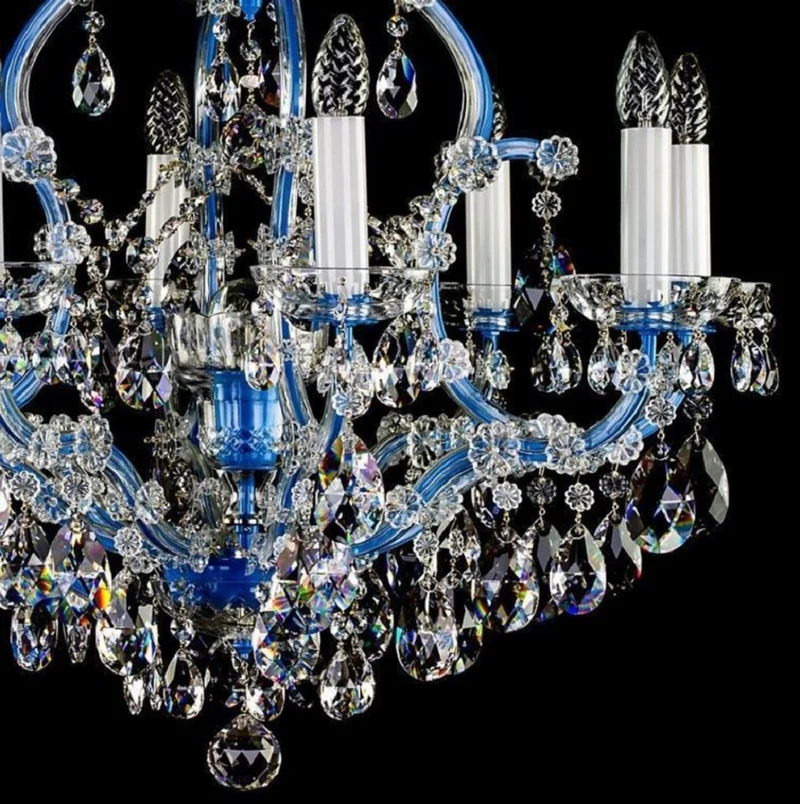 Casa Padrino Luxus Barock Kronleuchter Blau Ø 73 x H. 79 cm - Prunkvoller Kronleuchter mit Böhmischem Kristallglas - Hotel & Restaurant Kronleuchter