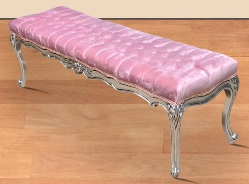 Casa Padrino Barock Sitzbank Rosa / Silber - Handgefertigte Antik Stil Bank - Prunkvolle Barock Möbel