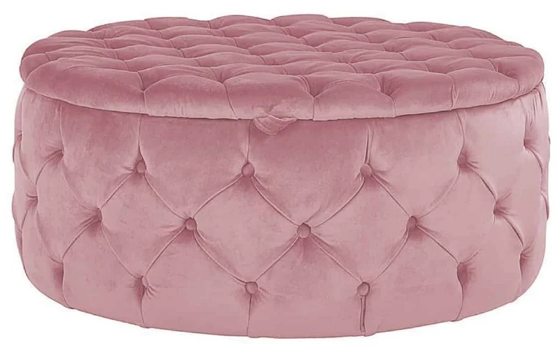 Casa Padrino Luxus Chesterfield Rundhocker Rosa Ø 100 x H. 45 cm - Runder Samt Sitzhocker mit Stauraum - Schlafzimmer Möbel