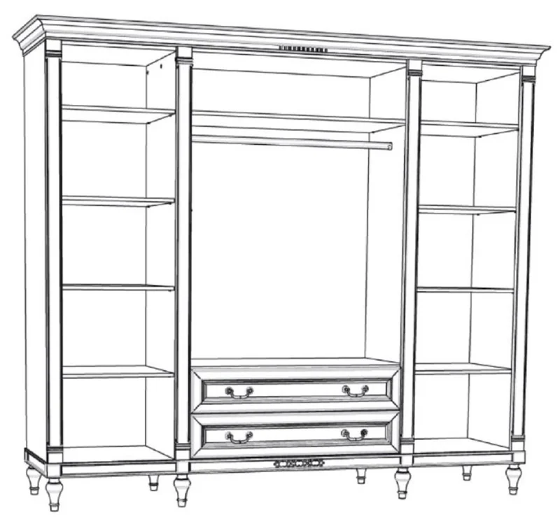 Casa Padrino Luxus Jugendstil Schlafzimmerschrank Cremefarben 238 x 64,7 x H. 210,6 cm - Massivholz Kleiderschrank mit 4 Türen und 2 Schubladen - Barock & Jugendstil Schlafzimmer Möbel