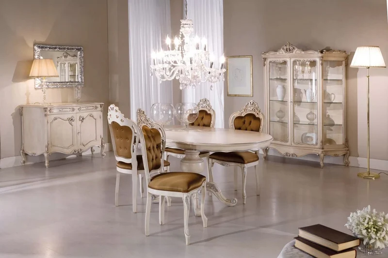 Casa Padrino Luxus Barock Esstisch Creme / Silber - Ovaler ausziehbarer Massivholz Esszimmertisch im Barockstil - Barock Esszimmer Möbel - Luxus Qualität - Made in Italy