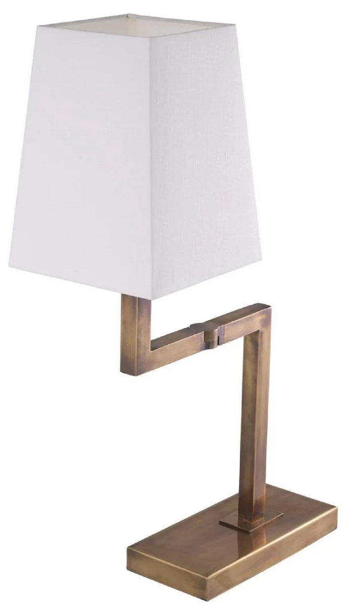 Casa Padrino Luxus Tischleuchte Vintage Messingfarben / Weiß H. 69 cm - Edle Schreibtischleuchte mit Schwenkarm und Lampenschirm - Luxus Qualität