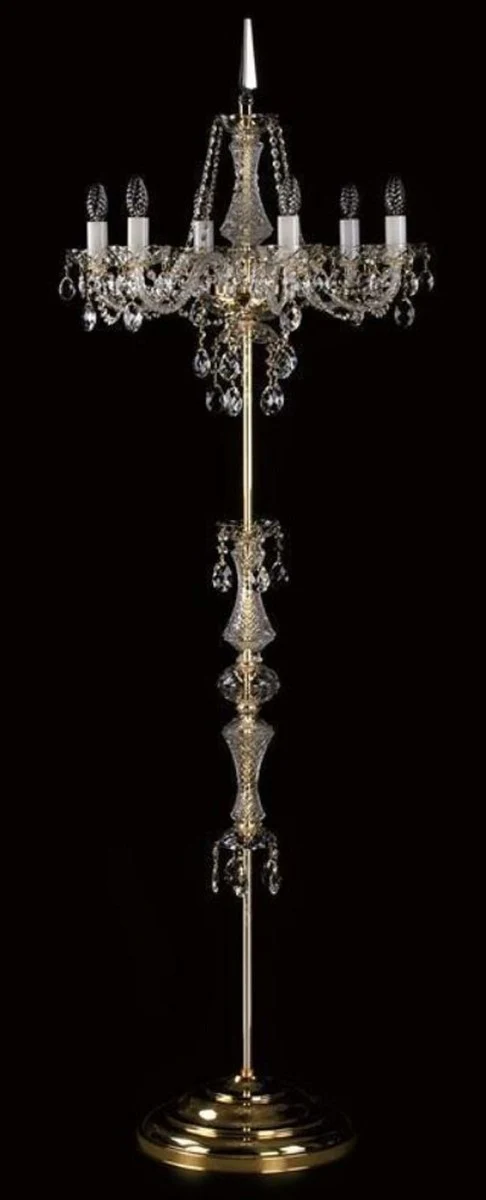 Casa Padrino Luxus Barock Kristall Stehleuchte Gold Ø 60 x H. 180 cm - Prunkvolle Stehlampe mit Böhmischem Kristallglas - Barock Kristall Leuchten