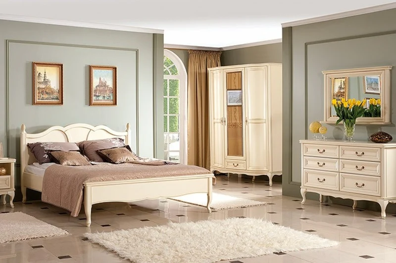Casa Padrino Luxus Jugendstil Massivholz Kommode mit 6 Schubladen Cremefarben 135 x 42,5 x H. 86,6 cm - Barock & Jugendstil Schlafzimmer Möbel