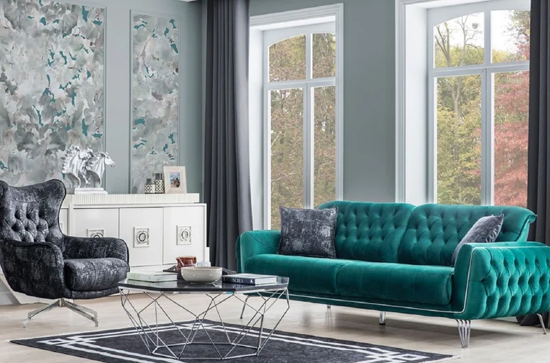 Casa Padrino Luxus Chesterfield Drehsessel Schwarz / Grau / Silber 86 x 82 x H. 100 cm - Wohnzimmer Sessel - Chesterfield Wohnzimmer Möbel
