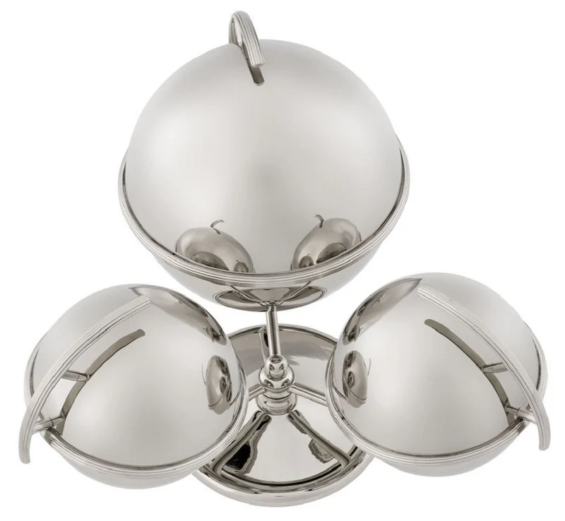 Casa Padrino Luxus Servierschüssel 3er Set mit Ständer Silber 35,5 x 32,5 x H. 23,5 - Messing Schüsseln mit Schiebedeckel - Luxus Hotel & Restaurant Accessoires - Luxus Kollektion