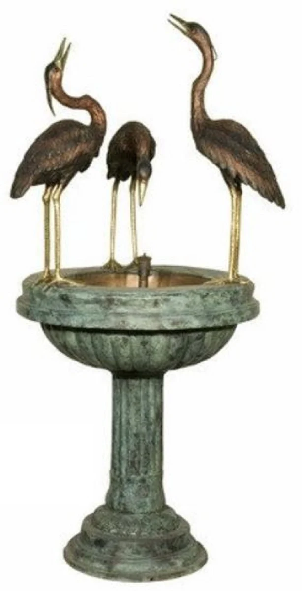 Casa Padrino Luxus Jugendstil Bronze Springbrunnen Kraniche Mehrfarbig 79 x 74 x H. 150 cm - Prunkvoller Gartenbrunnen - Gartendeko Brunnen - Barock & Jugendstil Garten Deko Accessoires