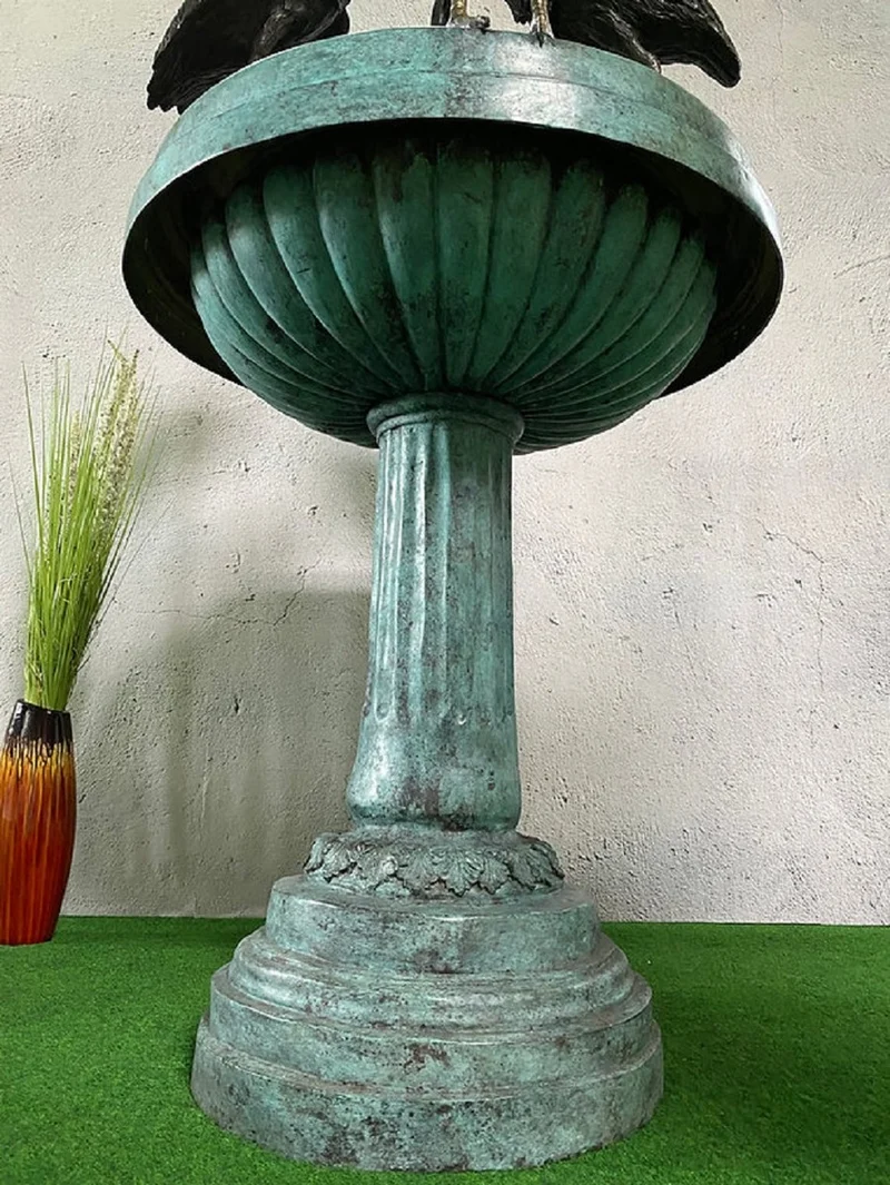Casa Padrino Luxus Jugendstil Bronze Springbrunnen Kraniche Mehrfarbig 79 x 74 x H. 150 cm - Prunkvoller Gartenbrunnen - Gartendeko Brunnen - Barock & Jugendstil Garten Deko Accessoires