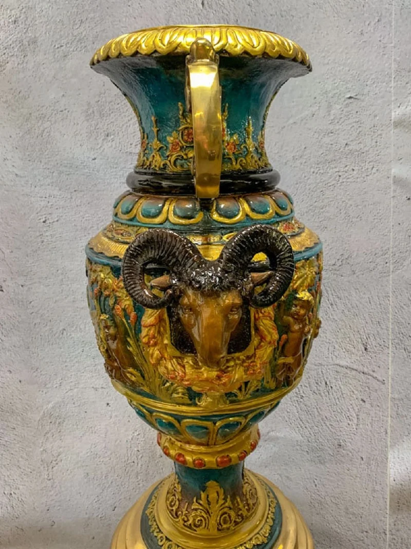 Casa Padrino Luxus Barock Bronze Vase Mehrfarbig / Gold 53 x 43 x H. 127 cm - Prunkvolle Vase mit Sockel - Barock Deko Accessoires