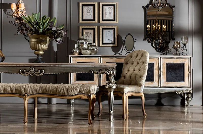 Casa Padrino Luxus Barock Sideboard mit 4 Türen Naturfarben / Schwarz / Silber - Edler Massivholz Schrank im Barockstil - Barock Möbel