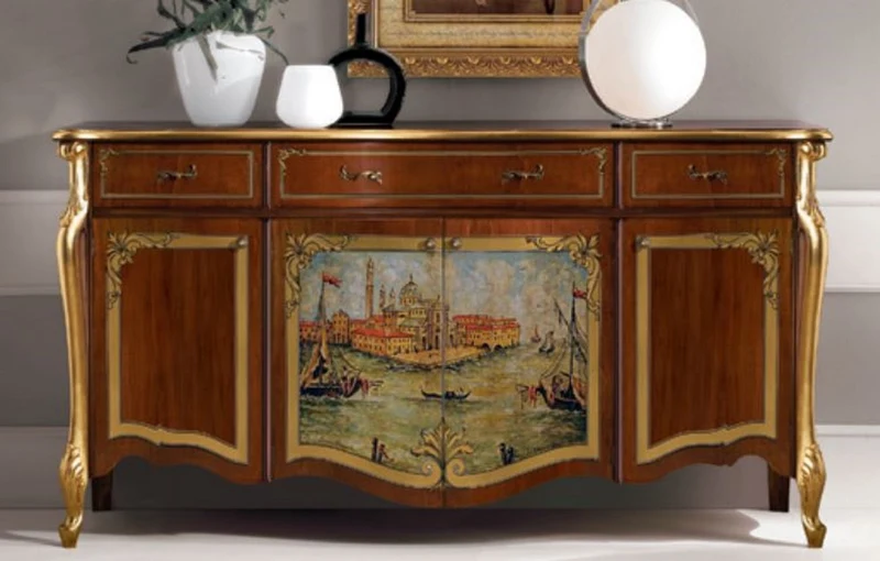 Casa Padrino Luxus Barock Sideboard Braun / Mehrfarbig / Gold - Prunkvoller Massivholz Schrank - Barock Wohnzimmer & Hotel Möbel - Luxus Qualität - Made in Italy