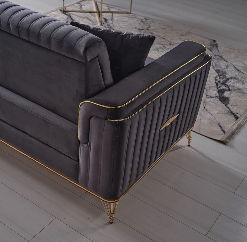 Casa Padrino Luxus Schlafsofa Dunkelgrau / Braun / Gold 228 x 94 x H. 88 cm - Wohnzimmer Sofa mit 3 Kissen - Luxus Wohnzimmer Möbel