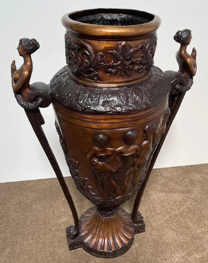 Casa Padrino Luxus Barock Bronze Deko Vase Damen 69 x 43 x H. 114 cm - Barock Pflanzkübel - Barock Blumenkübel - Edel & Prunkvoll
